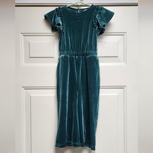 Girls Velvet Flutter Sleeve Jumpsuit With Front Pockets